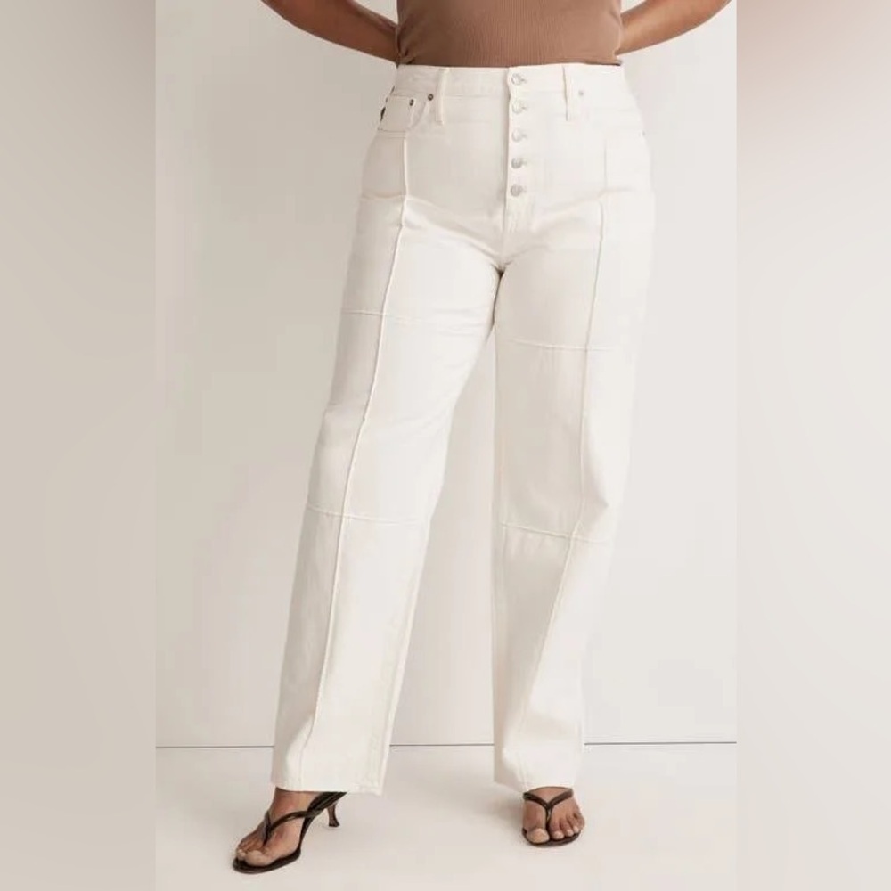 Madewell Baggy Straight High Rise Jeans in Vintage Canvas Cream Size 31 NWT
